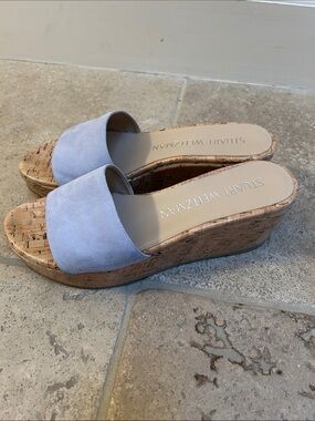 Stuart Weitzman Light Blue Suede Summer Wedge in Cloud